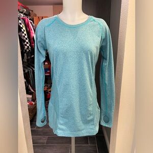 Zella Blue Long Sleeve Workout Top w/ Finger Holes